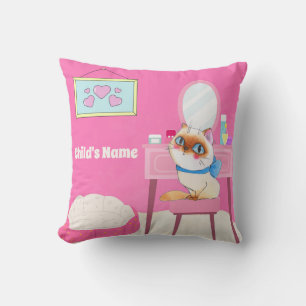 Personalised Pink Spoiled Kitty Throw Pillow