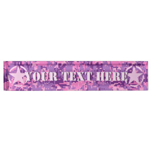 Personalised Pink Star on Digital Camo Pattern Nameplate