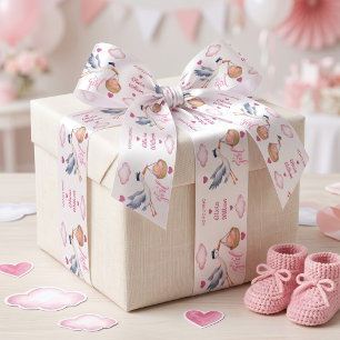 Personalised Pink Stork It’s a Girl Baby Shower Satin Ribbon