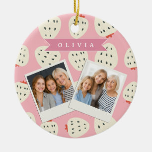 Personalised Pink Strawberry Name Cute Girly Ceramic Ornament