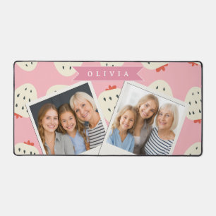 Personalised Pink Strawberry Name Cute Girly Desk Mat