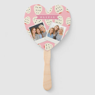 Personalised Pink Strawberry Name Cute Girly Hand Fan