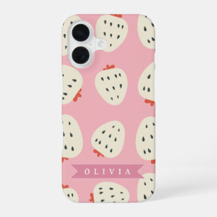 Personalised Pink Strawberry Name Cute Girly iPhone 16 Case