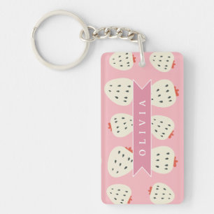Personalised Pink Strawberry Name Cute Girly Key Ring