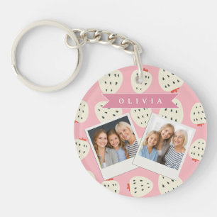 Personalised Pink Strawberry Name Cute Girly Key Ring