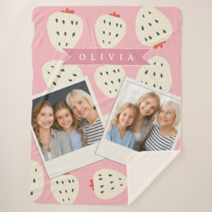 Personalised Pink Strawberry Name Cute Girly Sherpa Blanket