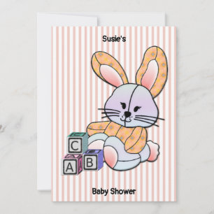 Personalised Pink Striped Nursery Art - Bunny Invitation