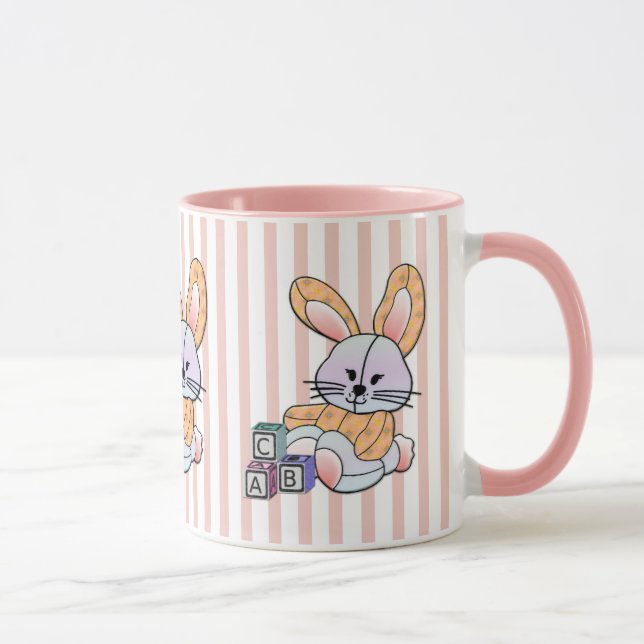 Personalised Pink Striped Nursery Art - Bunny Mug (Right)