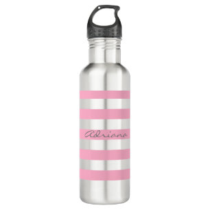 Personalised Pink Striped Water Bottle
