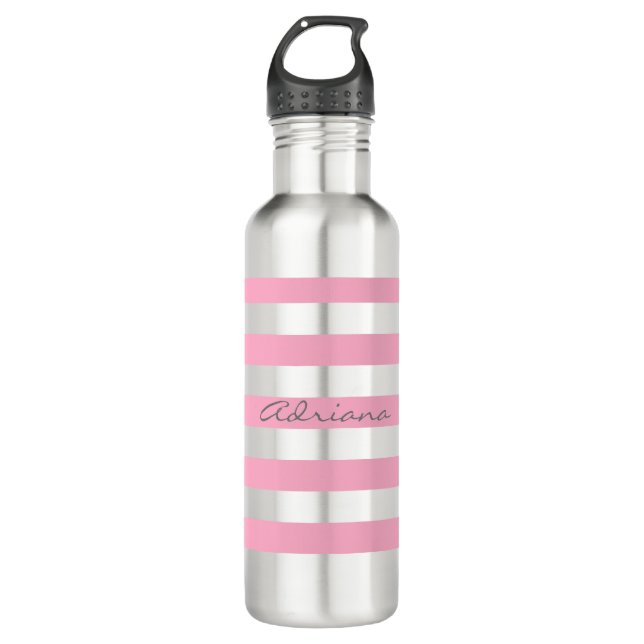 Personalised Pink Striped Water Bottle (Front)