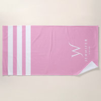 Personalised pink stripes Beach Towel