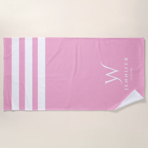 Personalised pink stripes Beach Towel