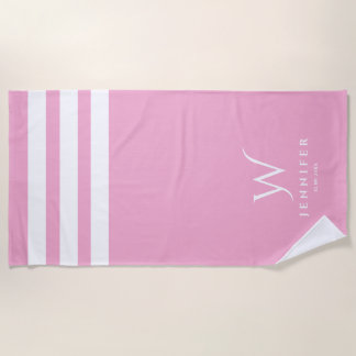 Personalised pink stripes Beach Towel