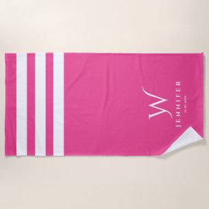Personalised pink stripes Beach Towel
