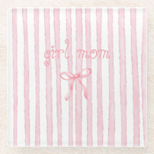 Personalised Pink Stripes Coquette Custom Text Glass Coaster