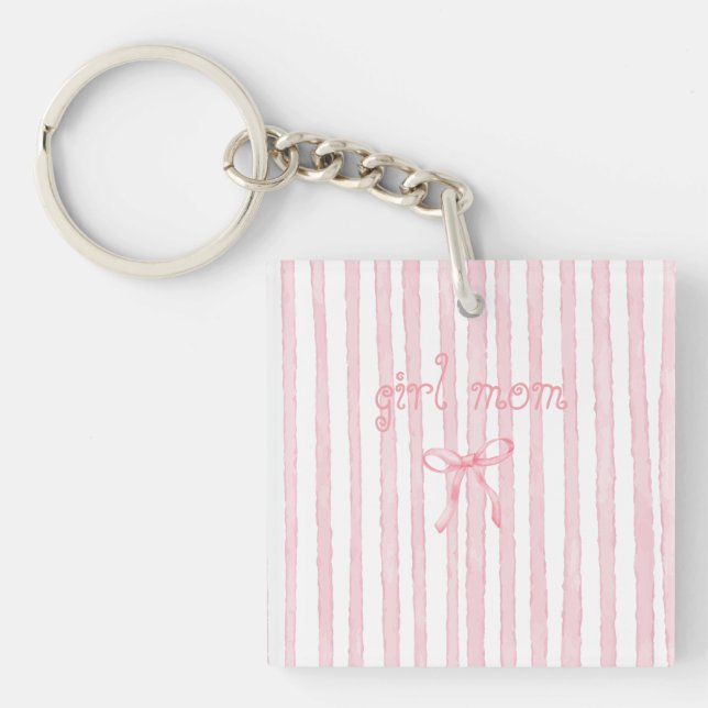 Personalised Pink Stripes Coquette Custom Text Key Ring (Front)