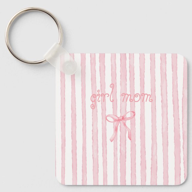 Personalised Pink Stripes Coquette Custom Text Key Ring (Front)