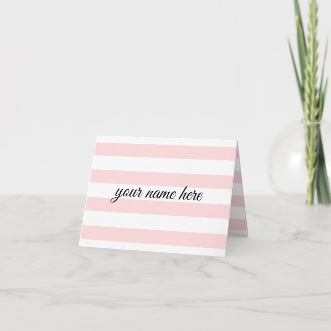 Personalised Pink Stripes Folded Notecards (Front)