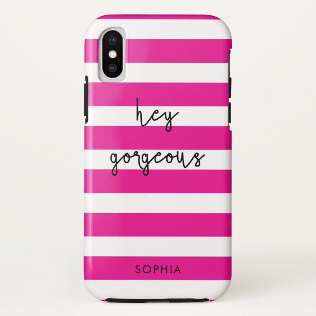 Personalised Pink Stripes Hey Gorgeous Case-Mate iPhone Case (Back)