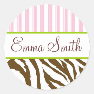 Personalised Pink Stripes & Zebra Stripes Stickers