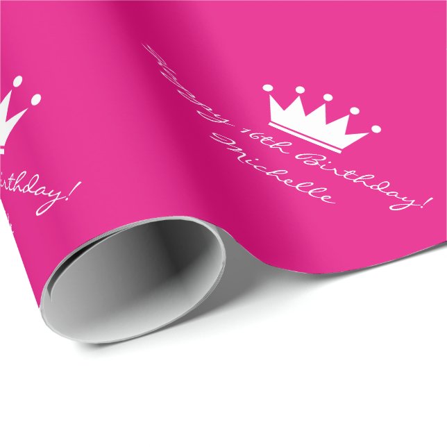 Personalised pink sweet 16 Birthday wrapping paper (Roll Corner)