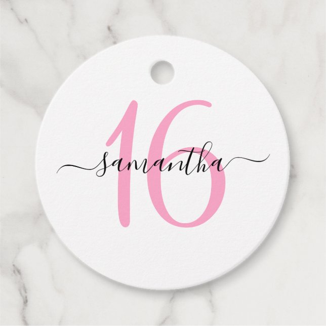 Personalised Pink Sweet 16 Favour Tags (Front)