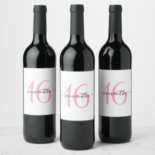 Personalised Pink Sweet 16 Wine Label