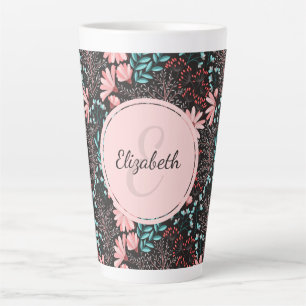 Personalised Pink & Teal Dark Floral Latte Mug