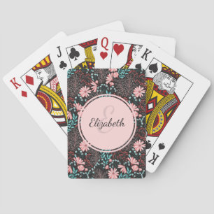 Personalised Pink & Teal Dark Floral Playing Cards