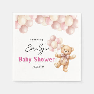 Personalised Pink Teddy Bear Baby Shower Napkins