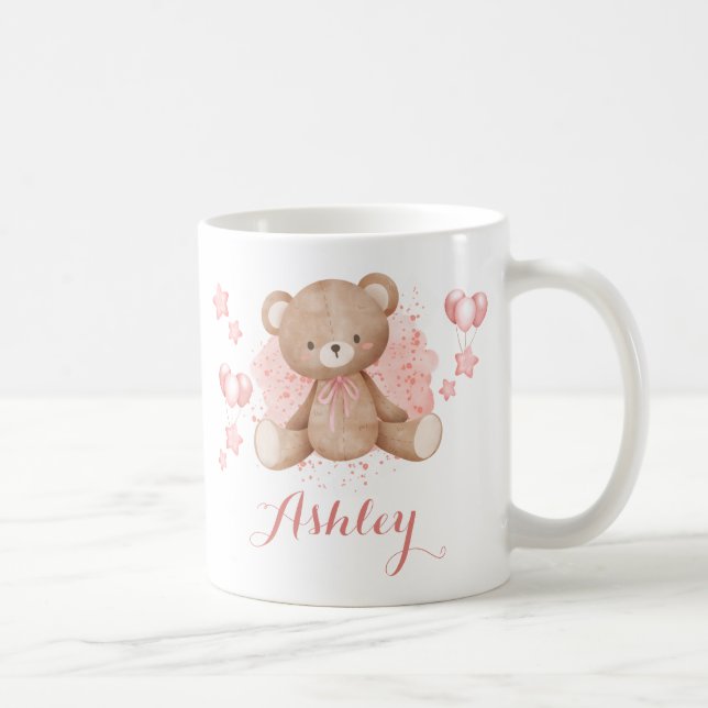Personalised Pink Teddy Bear Coffee Mug (Right)
