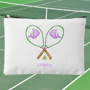 Personalised Pink Tennis Rackets with Whale Covers Accessory Pouch