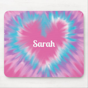 Personalised Pink tie-dye heart  Mouse Pad