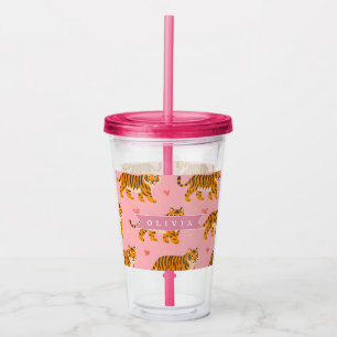 Personalised Pink Tiger Chic Edgy Fun Aesthetic Acrylic Tumbler