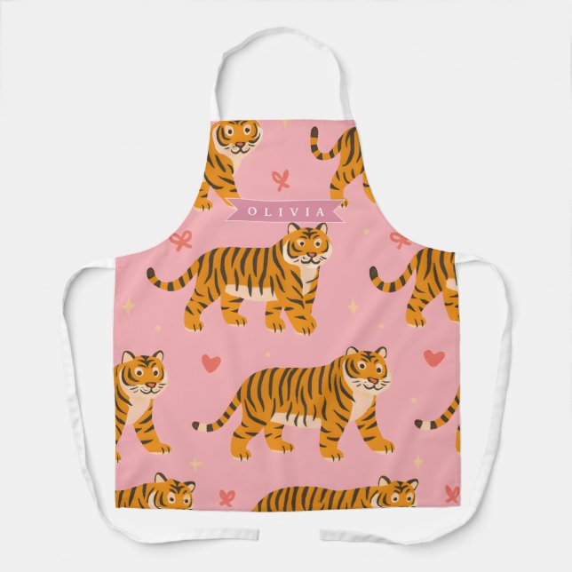 Personalised Pink Tiger Chic Edgy Fun Aesthetic Apron (Front)