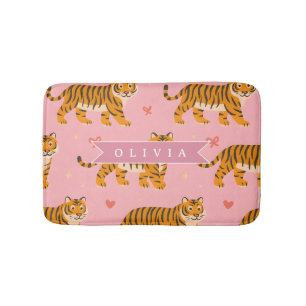 Personalised Pink Tiger Chic Edgy Fun Aesthetic Bath Mat