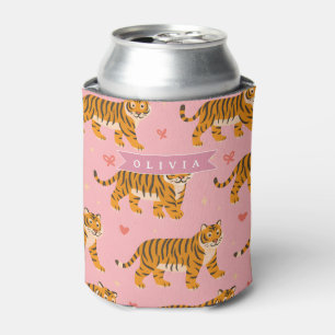 Personalised Pink Tiger Chic Edgy Fun Aesthetic Can Cooler