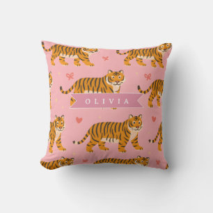 Personalised Pink Tiger Chic Edgy Fun Aesthetic Cushion