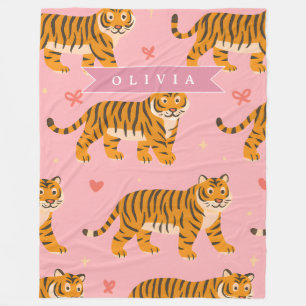 Personalised Pink Tiger Chic Edgy Fun Aesthetic Fleece Blanket