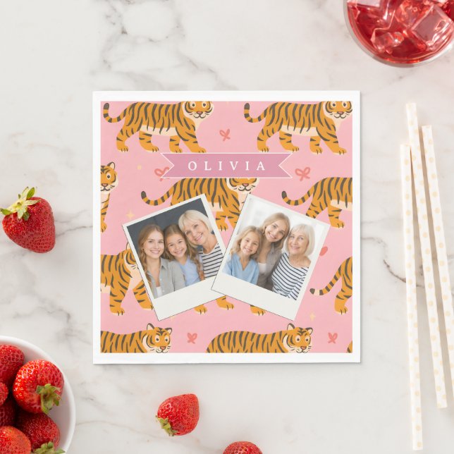 Personalised Pink Tiger Chic Edgy Fun Aesthetic Napkin (Insitu)