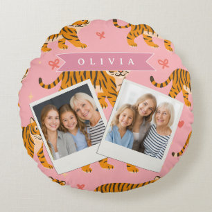 Personalised Pink Tiger Chic Edgy Fun Aesthetic Round Cushion
