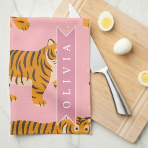 Personalised Pink Tiger Chic Edgy Fun Aesthetic Tea Towel