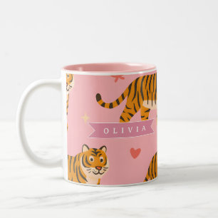 Personalised Pink Tiger Chic Edgy Fun Aesthetic Two-Tone Coffee Mug