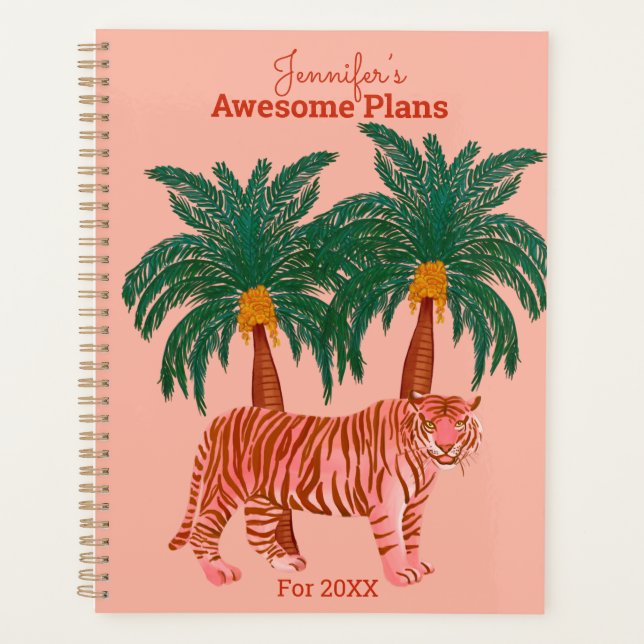 Personalised Pink Tiger Palm Illustration Planner (Front)