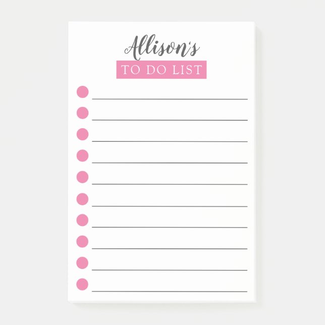 Personalised Pink To Do List Post-it Notes (Front)