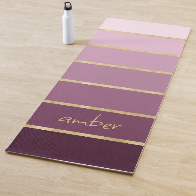 Personalised Pink To Wine Gradient | Gold Stripes Yoga Mat (In Situ)