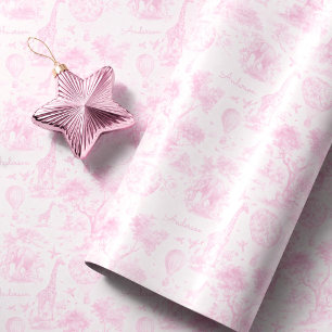 Personalised Pink Toile Safari Baby Shower Gift Wrapping Paper