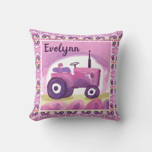 Personalised Pink Tractor Pillow