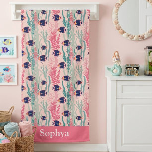 Personalised Pink Tropical Fish Bath Towel