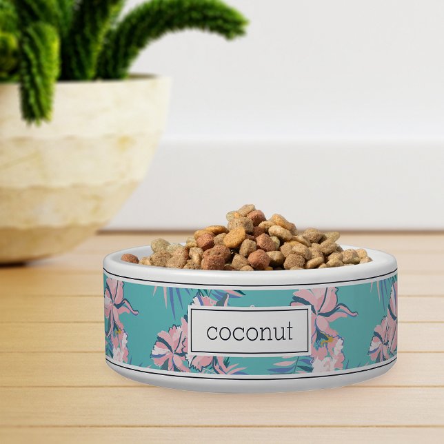 Personalised Pink Tropical Floral Pattern Pet Bowl (Creator Uploaded)